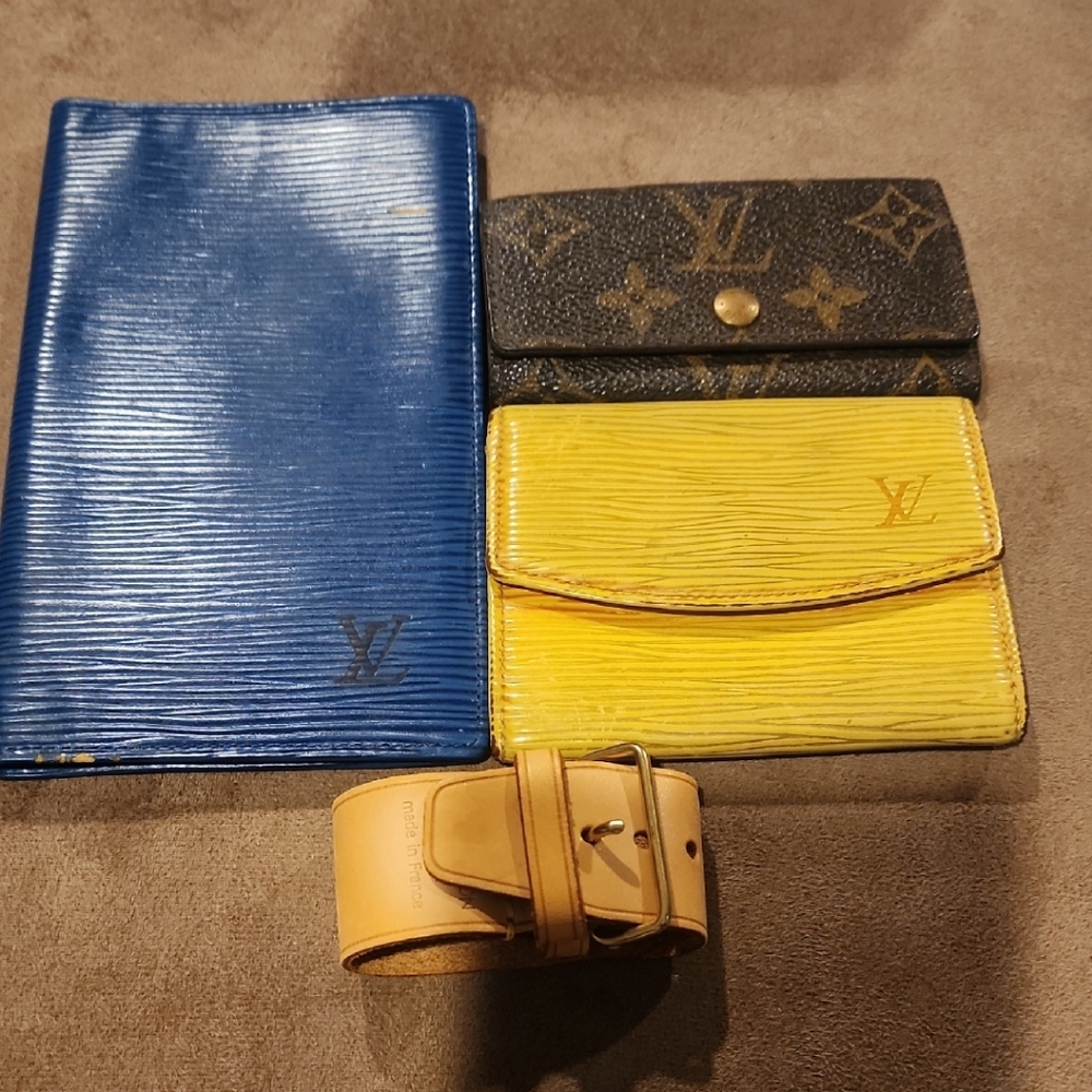 Louis Vuitton Blue, Yellow, and Brown Wallet Set